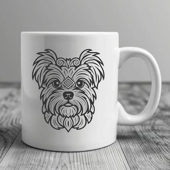 A small, ornate illustration of a Yorkshire Terrier's head, suitable for use in various graphic design applications.