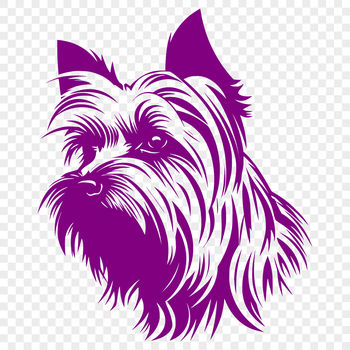 A detailed illustration of a small Yorkshire Terrier's head, suitable for vector design.