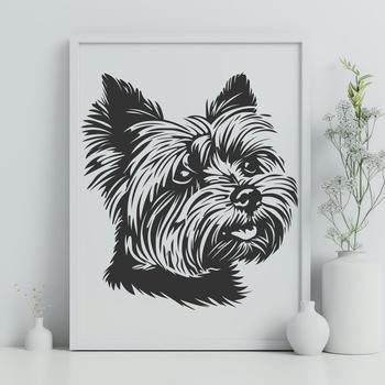 A small-sized breed dog, the Yorkshire terrier, with its distinctive head features and coat pattern.