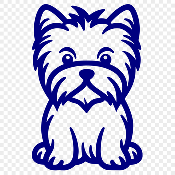 A simple line drawing of a Yorkshire Terrier dog sitting in full body pose.