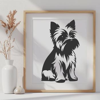 A small breed dog sitting on its haunches with its front paws tucked under.