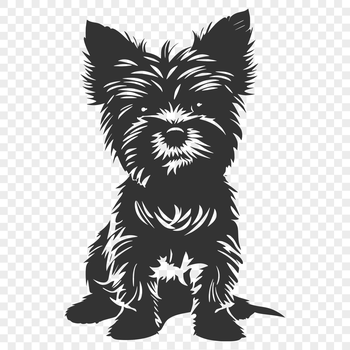 A close-up illustration of a full-body Yorkshire terrier sitting on its haunches.
