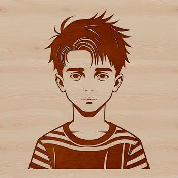 A simple outline illustration of a young boy in various poses.