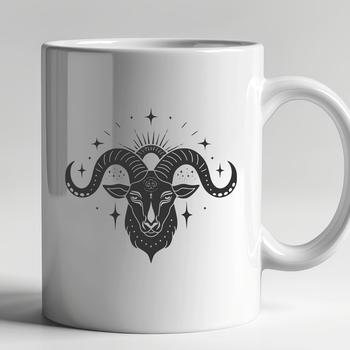 Gothic witch's head symbol with zodiac elements and mystical details, suitable for vector art designs.