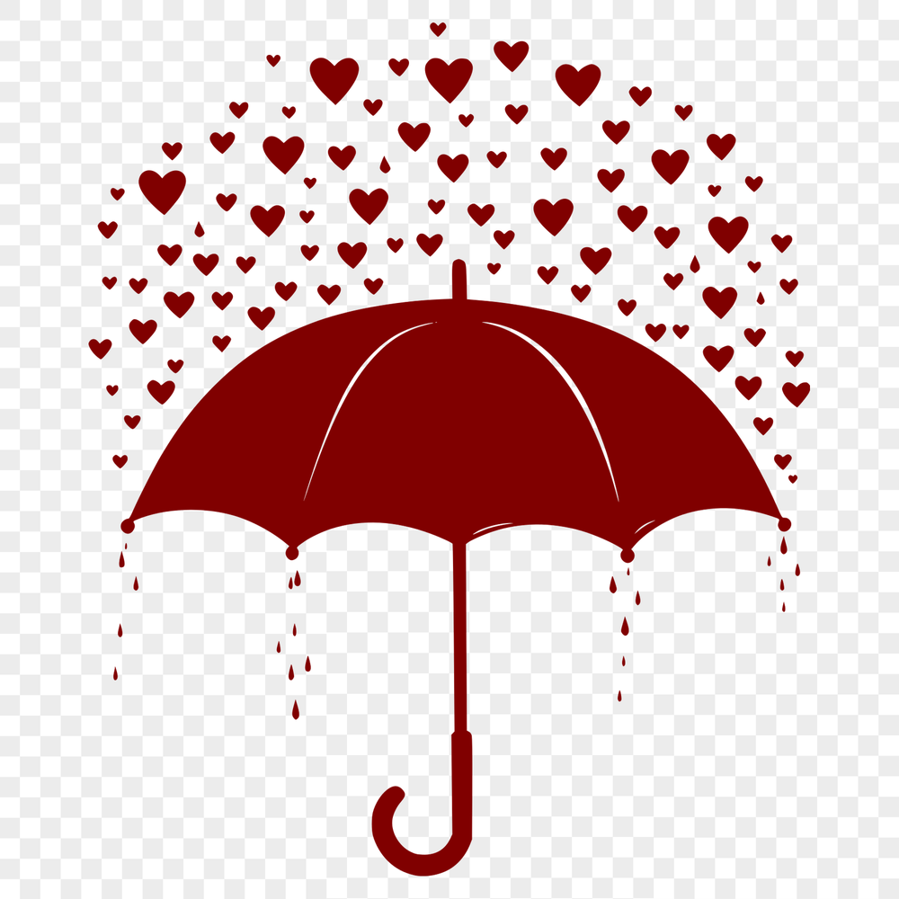 Whimsical Rainy Day Umbrella Illustration with Heart Accents Colorful illustration of an umbrella with love hearts and raindrops.