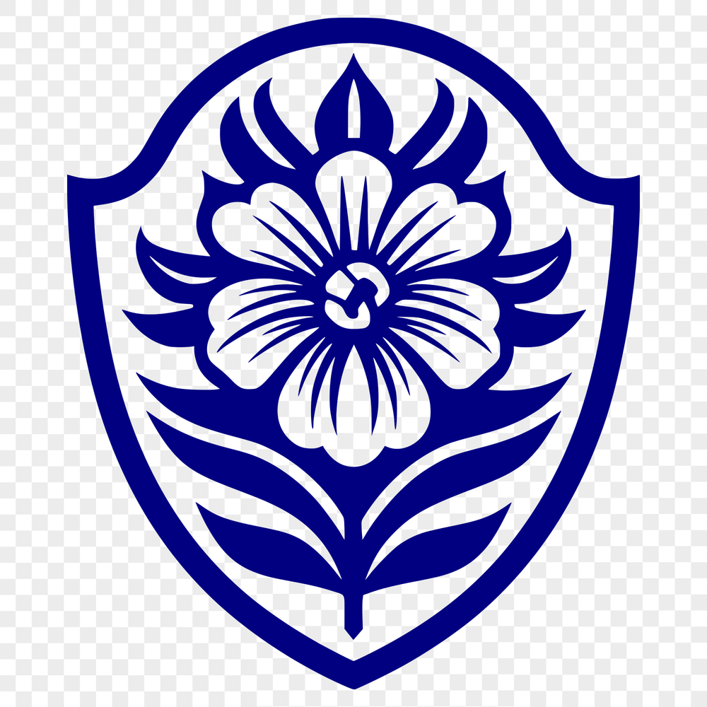 Geometric Shield Design with Floral Pattern Vector Art A flat, geometric shield with a simple floral pattern etched into its surface.