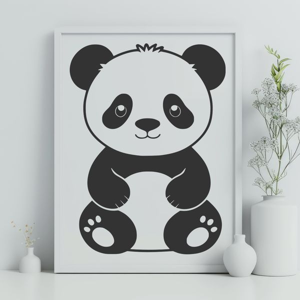Black and White Furry Friend A large, fluffy panda bear with black and white fur, sitting on its hind legs.