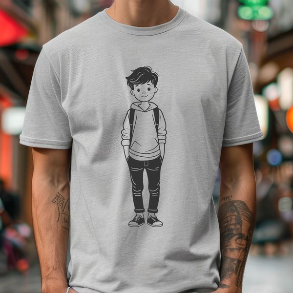 Child Portrait in Outline Style Young boy illustration in simple lines.