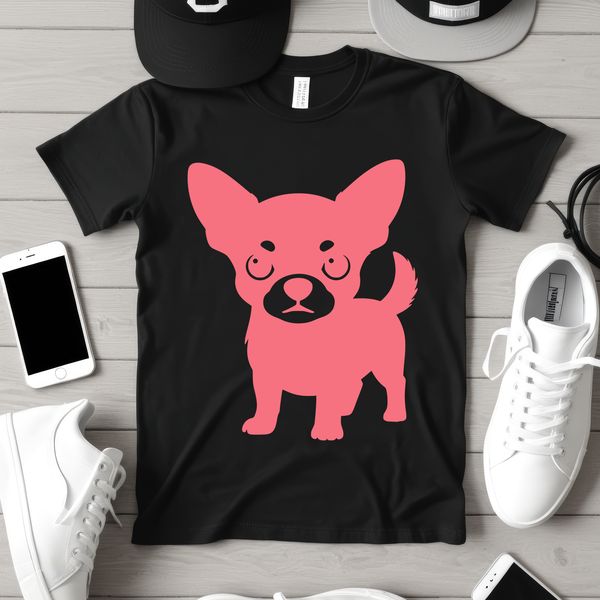 A small breed dog, specifically a Chihuahua, depicted in a simple vector design.