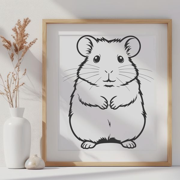 Whimsical Rodent Graphic Design A small, furry rodent with large round eyes and a tiny nose, depicted in detailed vector art.