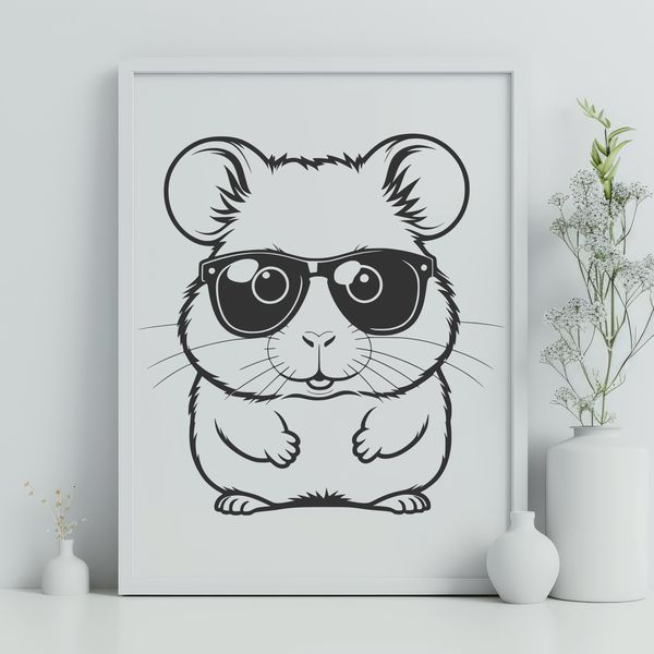 Adorable Hamster in Shades A small hamster wearing trendy sunglasses, making it perfect for personal or commercial use in various digital designs.