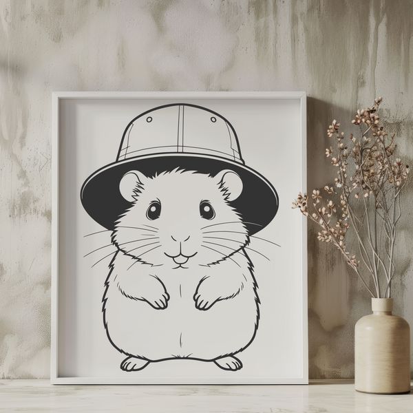 Cute Cartoon Hamster Wearing a Hat A cartoon illustration of a small, furry animal wearing a hat.