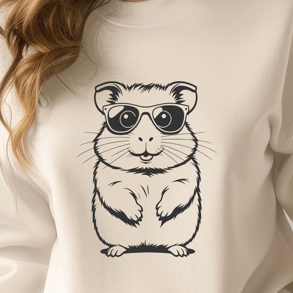 A cartoon hamster wearing fashionable sunglasses.