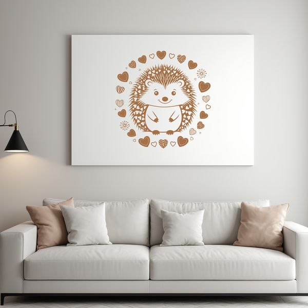 Hedgehog Silhouette with Heart Motifs A detailed illustration of a hedgehog with heart motifs surrounding its body.