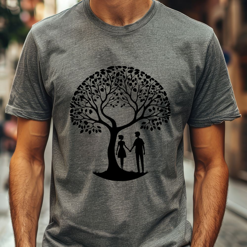 Pair Under the Trees Illustrative representation of a pair of lovers standing under a tree, suitable for wedding or Valentine's Day designs.