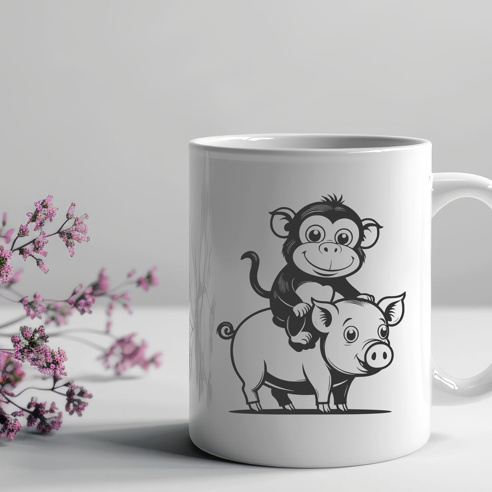 Monkey Pig Illustration Vector Graphic A monkey and pig illustration in vector format.