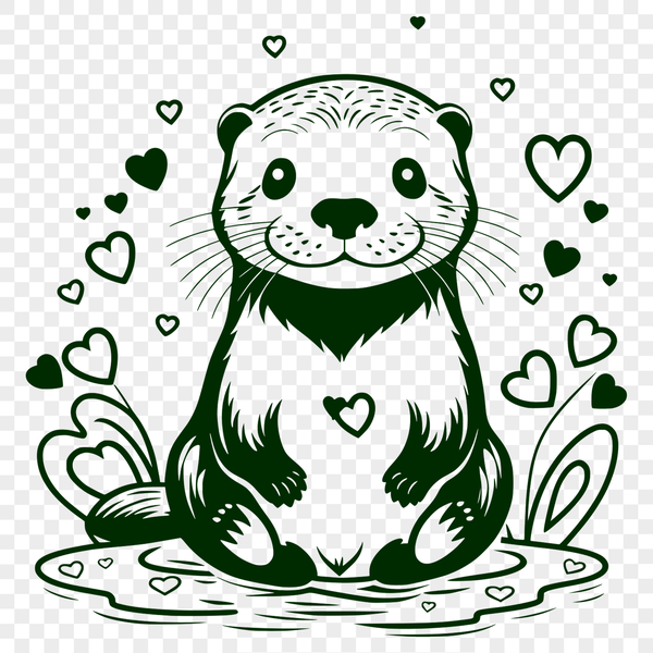 An adorable otter animal with love hearts surrounding its body.