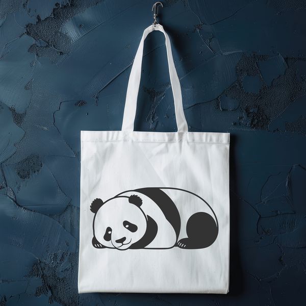 Panda Bear Clip Art Design A black and white illustration of a panda bear in a relaxed pose.