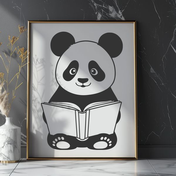Cute Panda Holding Book Illustration A stylized illustration of a panda holding a book in its paws.