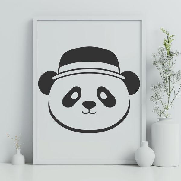 Colorful Vector Panda Illustration A black and white panda wearing a hat, depicted in vector format.