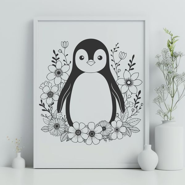 Beautiful Line-Drawn Penguin Design SVG A simple line-drawn penguin design, ideal for digital and commercial applications such as CSS templates and vector art files.