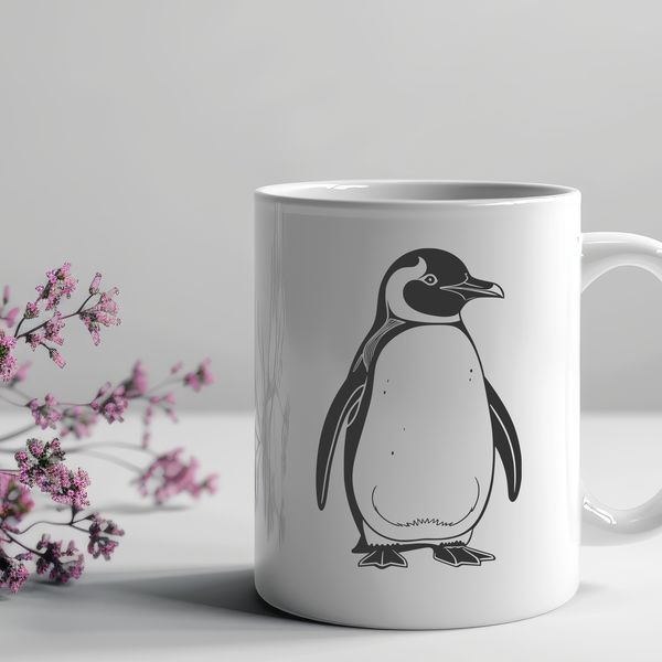 Penguin Silhouette in Black and White A stylized illustration of a penguin in black and white lines.