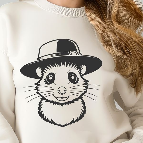 Wild Possum Character A cartoon illustration of a possum wearing a hat, depicted in vector format with bold lines and simple design.