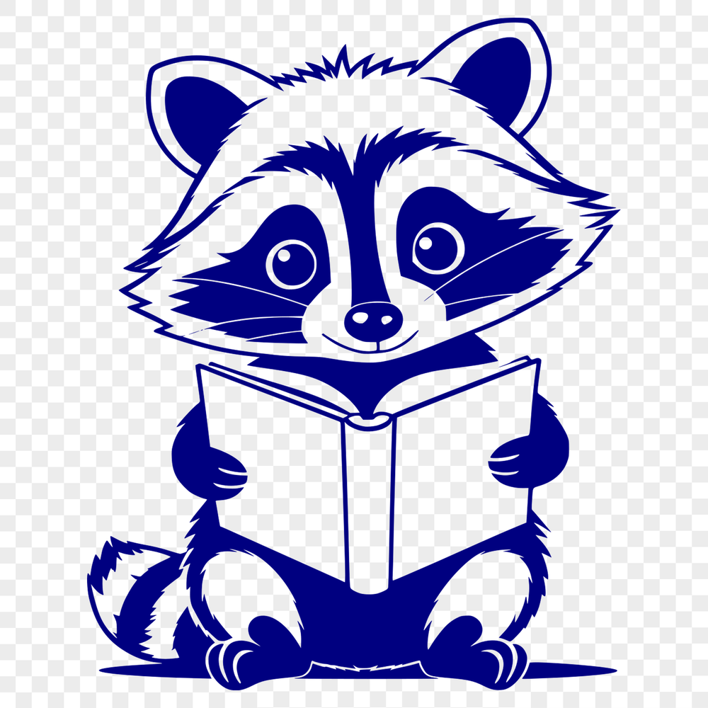 Stylized Raccoon Silhouette on a Tree Branch A stylized illustration of a raccoon sitting on a tree branch with a book, suitable for vector art design.