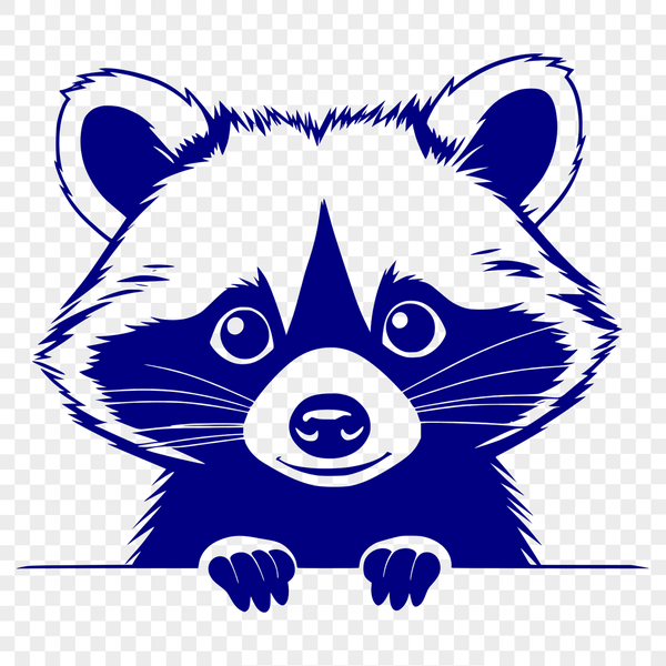 Curious Creature Stencil A stylized illustration of a curious raccoon peeking from behind a tree, suitable for digital design projects.