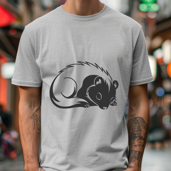 Sweet Sleeping Skunk Design A simple illustration of a skunk in a sleeping position, suitable for various uses including digital art and craft projects.