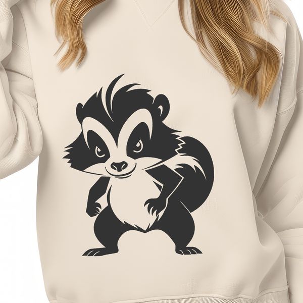 Beautiful Cartoon Skunk Graphic A cartoon illustration of a skunk standing on its hind legs, suitable for vector graphics.