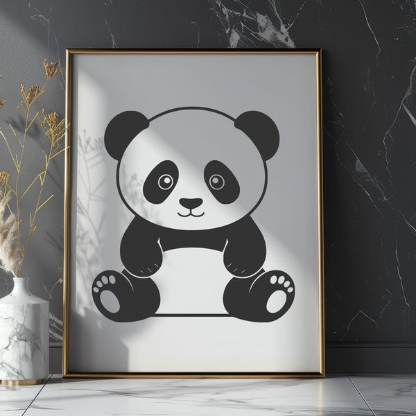 Simple Panda Clipart Design A simple illustration of a wild animal, a giant panda, suitable for digital crafting and design projects.