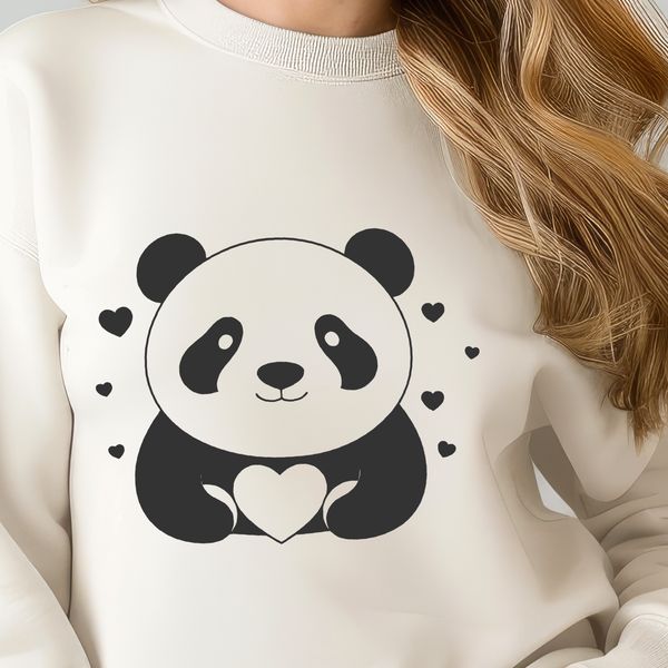 Cute Panda Clip Art with Love Hearts A cute panda bear with love hearts surrounding its face, suitable for personal or commercial use.