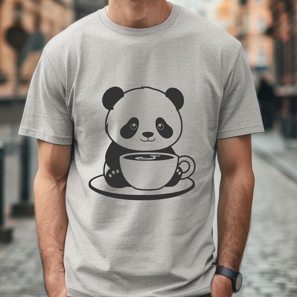 Panda Illustration Free SVG A black-and-white illustration of a giant panda bear sitting on the ground.