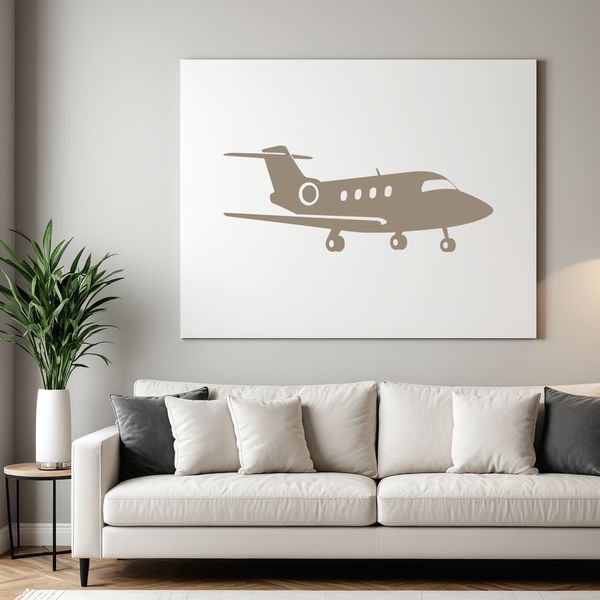 An airplane silhouette with bold lines and clean design elements.