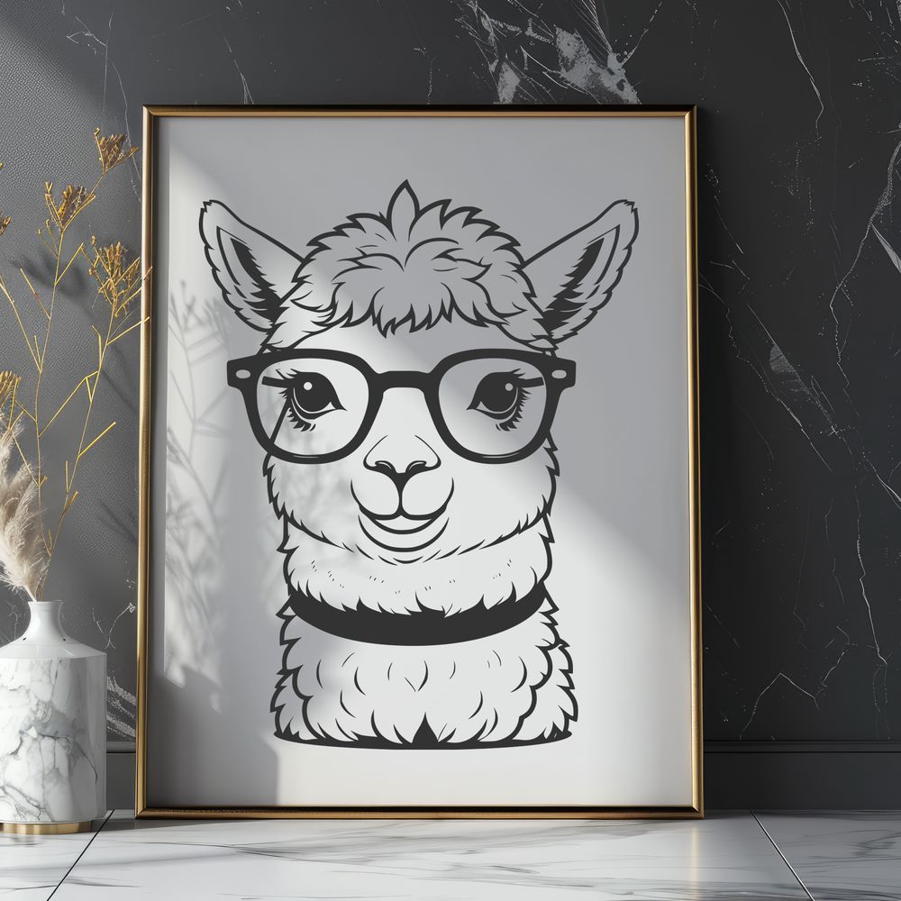Adorable Alpaca Wearing Glasses A close-up illustration of a domesticated South American camelid wearing spectacles.