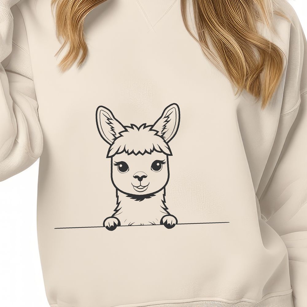 Andean Fuzzy Friend Alpaca peeking out from behind a stack of hay in a vector illustration.
