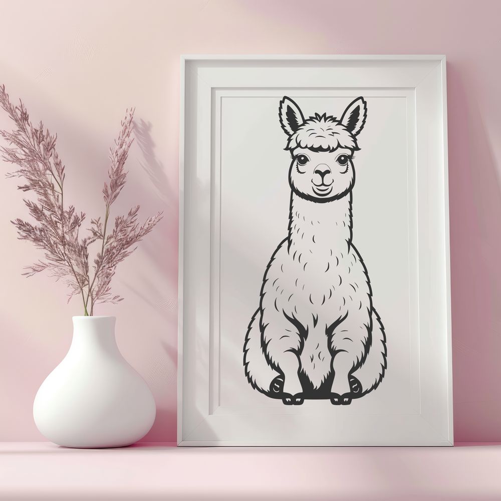 Stylized Alpaca Vector Graphic Art A stylized illustration of a South American camelid animal, suitable for vector art and digital cutting machines.