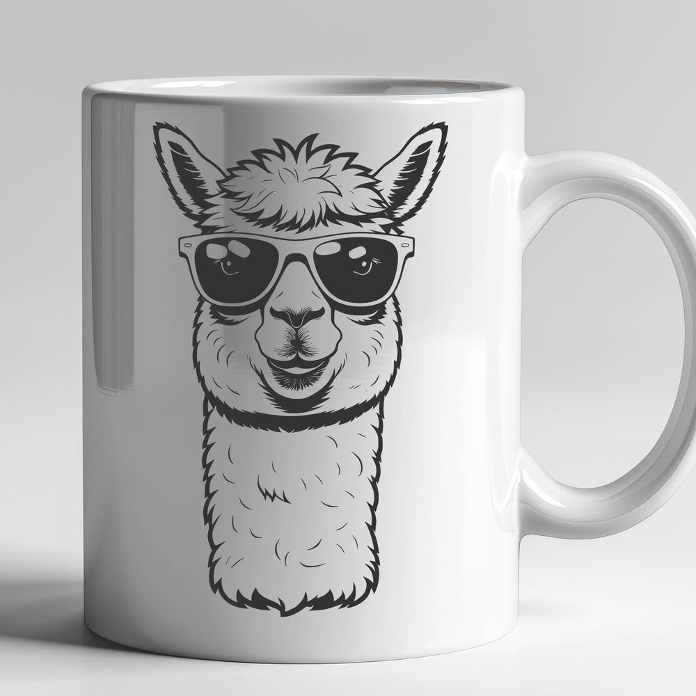 Stylish Alpaca SVG Character A cute alpaca character wearing trendy sunglasses and suitable for use in graphic design projects.