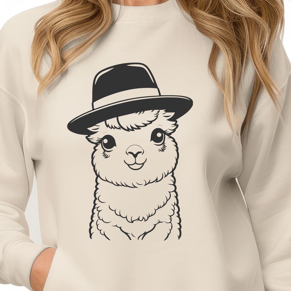 Colorful Alpaca Illustration An illustration of a happy alpaca wearing a colorful hat, suitable for vector design projects.