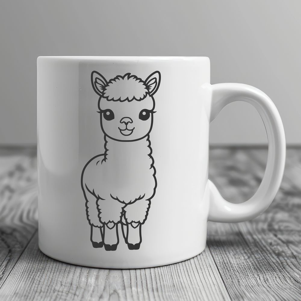 Lovely Alpaca Illustration An illustration of a standing alpaca with soft fur and gentle eyes, suitable for digital designs.