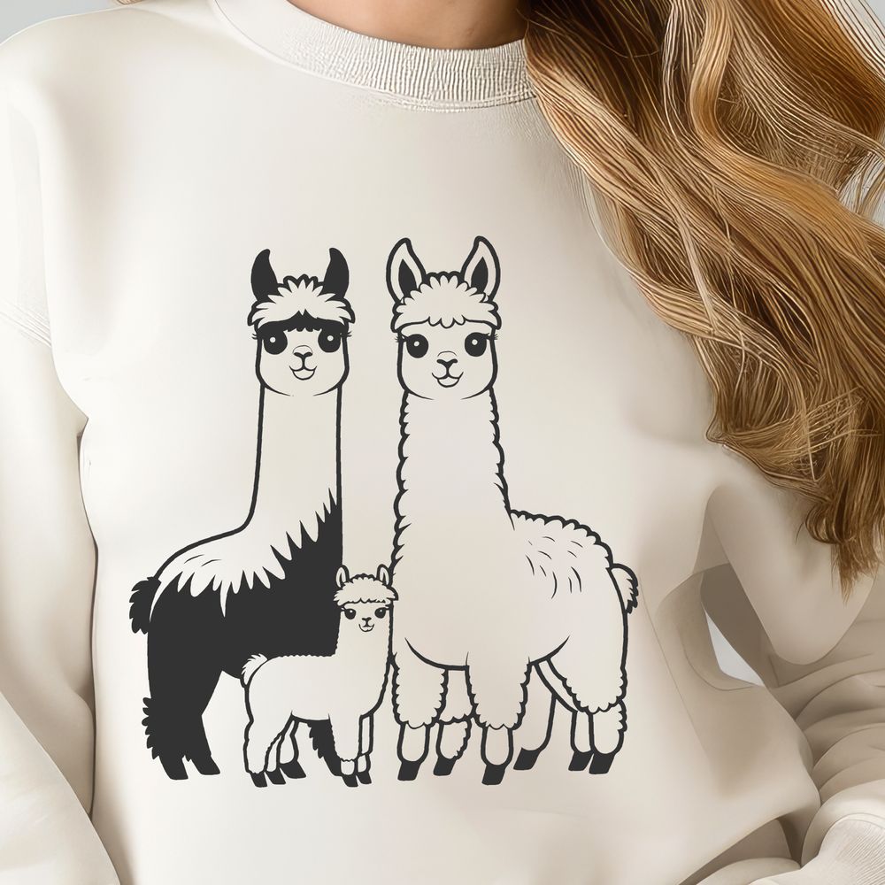 Alpaca Silhouette A South American camelid with a fluffy coat and banana-shaped ears.