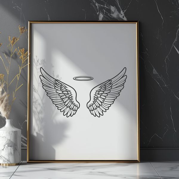Delicate Angel Wings SVG Clip Art A pair of delicate angel wings with a subtle halo effect, suitable for digital design and craft projects.
