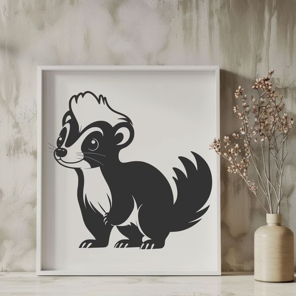 Vector Skunk Clip Art Design A skunk standing upright on its hind legs, depicted in a simple vector style with bold lines and minimal details.