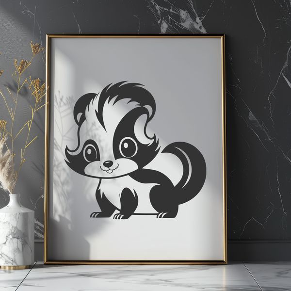 Cute Skunk Animal SVG Vector A simple illustration of a skunk in its natural habitat, suitable for use as vector art.