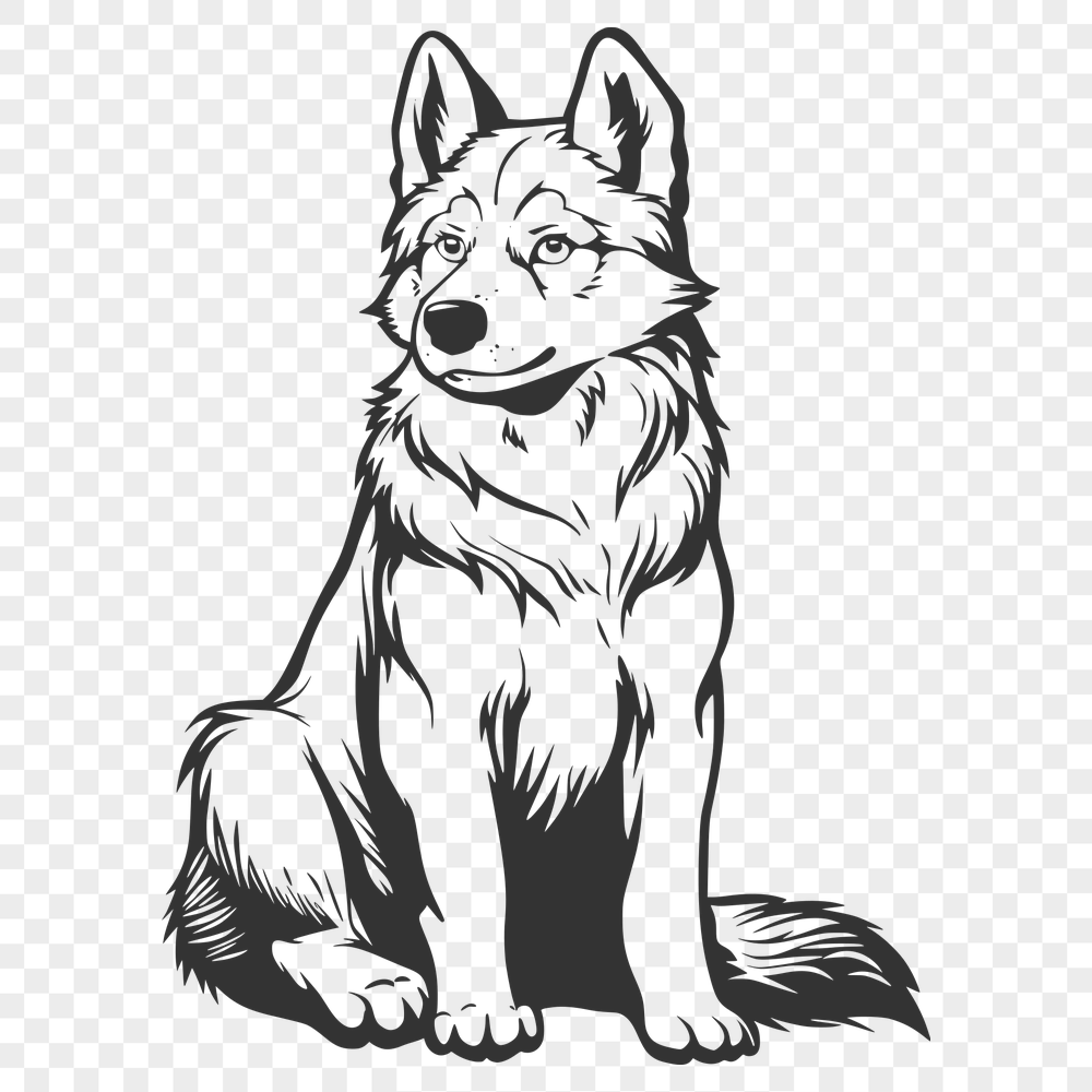 Artistic Sitting Husky Vector Illustration