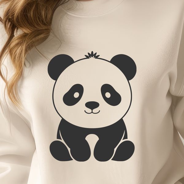 Adorable Asian Black and White Bear A black-and-white illustration of a panda in a natural habitat.
