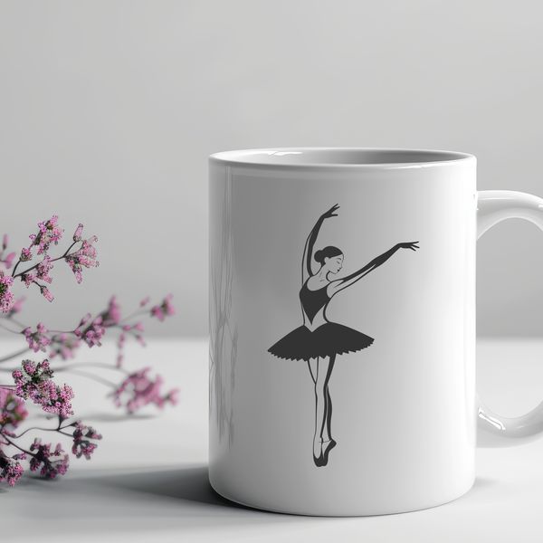 Pointe Shoe Beauty Icon A ballet dancer in a tutu and pointe shoes standing on one leg.