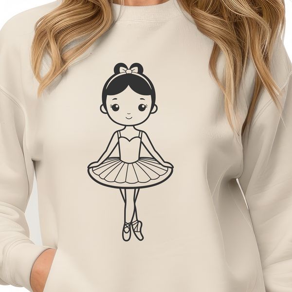 Free SVG Ballet Pose Design A young ballerina stands in a ballet pose, with one leg raised and the other foot extended.