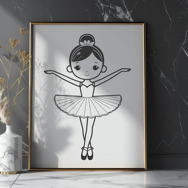 Dance-Inspired Vector Clip Art A young ballerina in a tutu pose, suitable for various design projects.